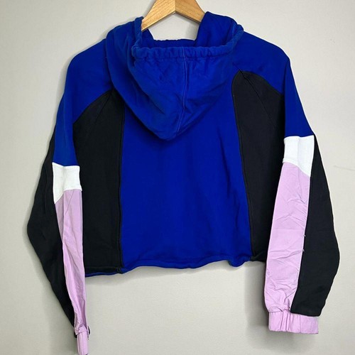 Adidas Trefoil Colorblock Cropped Hoodie Athletic Retro Streetwear - Picture 3 of 4