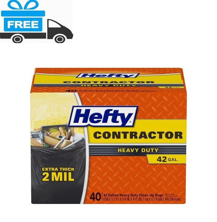 Hefty Heavy Duty Contractor Extra Large Trash Bags, 42 Gallon, 40 Count