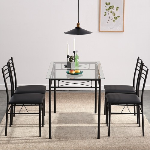 5 Piece Dining Table and Chairs Set Glass Metal Home Kitchen Breakfast Furniture - Picture 6 of 12