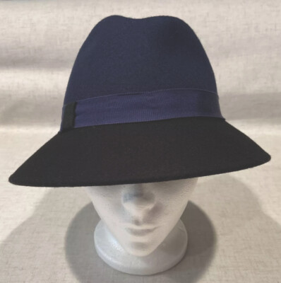 Giovannio Vintage Womens Hat 23 Inch Circumference Black Pure Wool Giovannio New York Hat 100% Wool Black Blue 1” Ribbon Fedora  main image 2