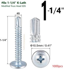 Modified Truss Head Self Drilling / Tapping Screws #8 x 1-1/4" K-Lath Zinc 1000 