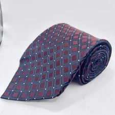 BERGAMO NEW YORK MENS TIE Burgundy Navy Silver Geometric Dot Power