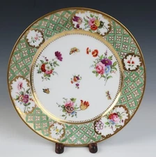 Early French or German Dinner Plate Flowers Insects Antique Old Paris Porcelain