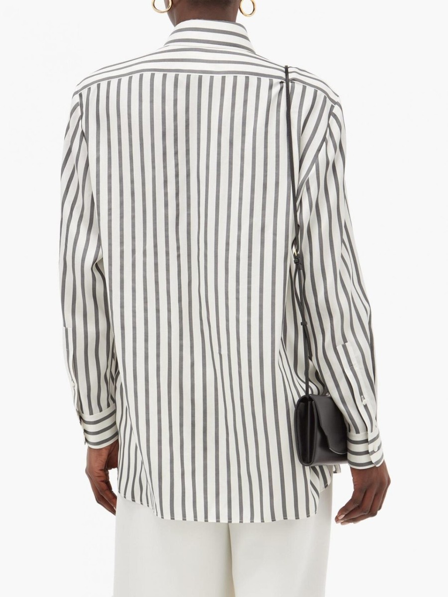 THE ROW $1,390 Big Sisea White Grey Stripe Silk Shirt Tunic THE ROW $1,390 Big Sisea White Grey Stripe Silk Shirt Tunic