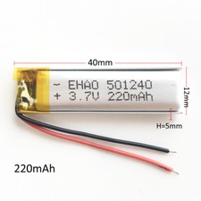 3.7V 220mAh Lipo Rechargeable Battery 501240 For Bluetooth GPS MP3 Headset PCM
