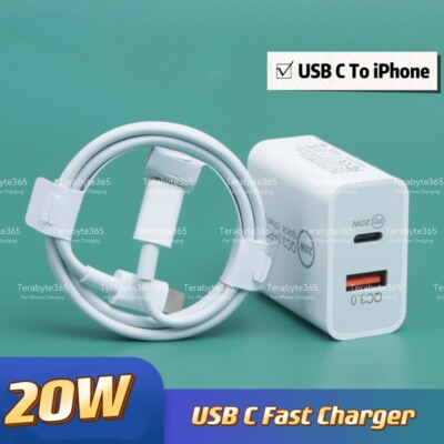 20W USB C PD Fast Charger Adapter Type C Cable For iPhone 14/13/12/11 Pro Max XS