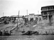 Wuhan China, waterfront with stairs from river to city gate OLD PHOTO