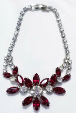 Vintage Silver Red Rhinestone Bracelet 7.5"
