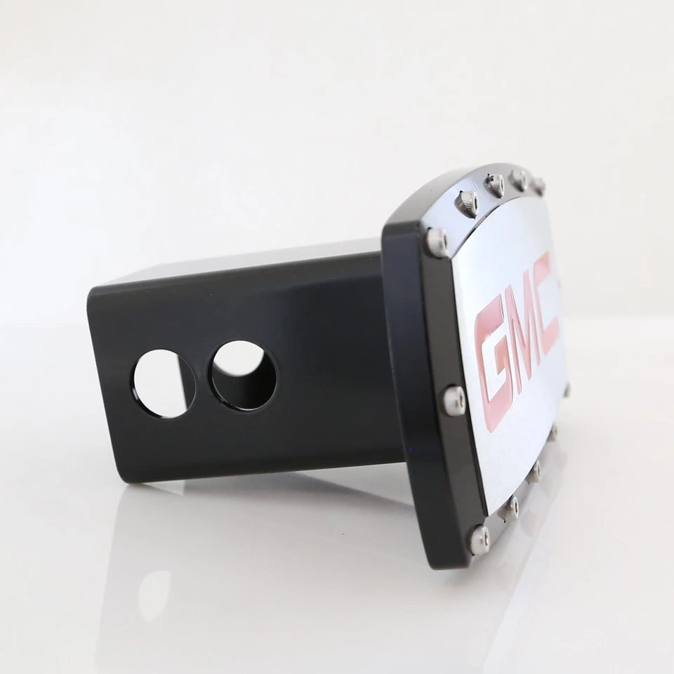 Cubierta de enganche de remolque GMC rojo con logotipo Billet (borde negro en cromo) Foto 2 de 4