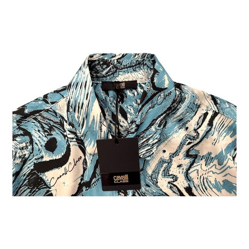 Blusa mujer ROBERTO CAVALLI CLASS manga larga azul blanco animal print ¡NUEVA ETIQUETA! - Imagen 8 de 12