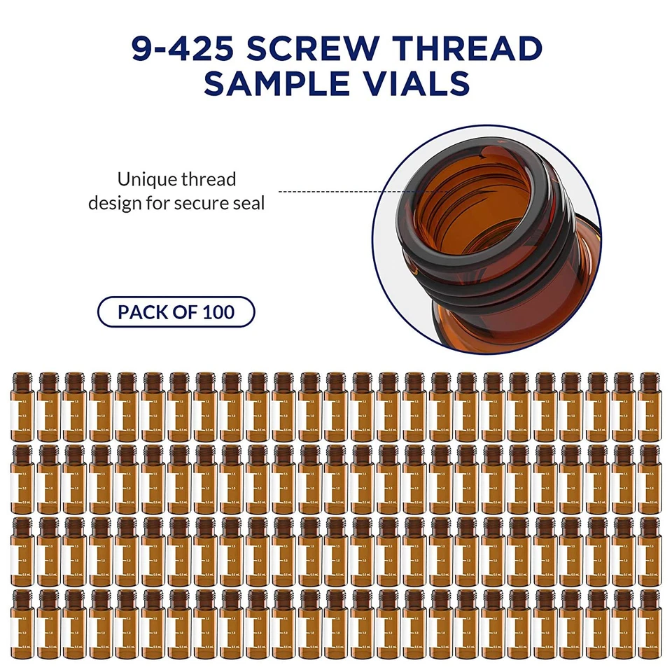 1000 peças frascos de amostra âmbar/claro de 2 ml + tampas rosca topo HPLC GC garrafa de vidro - Imagem 4 de 4