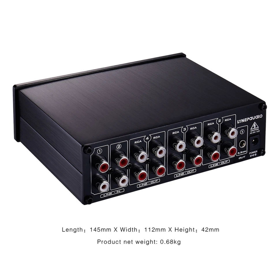 2-IN-8-OUT Analog Audio Switcher Box RCA/3.5mm Volume Control HiFi Stereo Preamp - Image 3 of 4