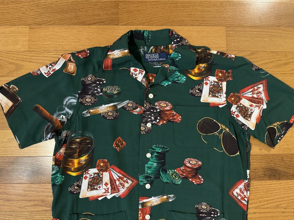 ラルフローレン　シャツ　L　レーヨン100　ポーカー New XS Polo Ralph Lauren Green Casino Poker S/S Viscose Camp