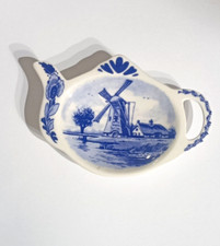 Vintage Miniature Delft Tea Pot Dish White  Blue No Flaws 3.83 In  2.75 In.