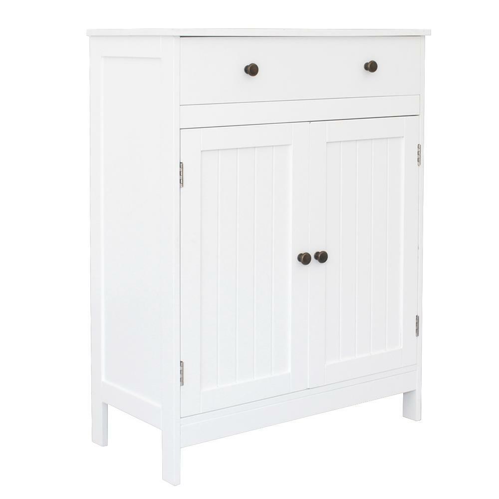 White Wooden Bathroom Floor Storage Cupboard W/ Shelves Free