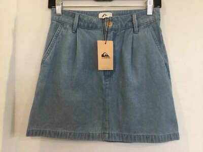 NWT QUIKSILVER XS Mini Skirt Blue Jeans Style Lightweight Denim 100% Cotton