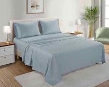4PCS 100 Organic Cotton Sheet Sets King light Blue