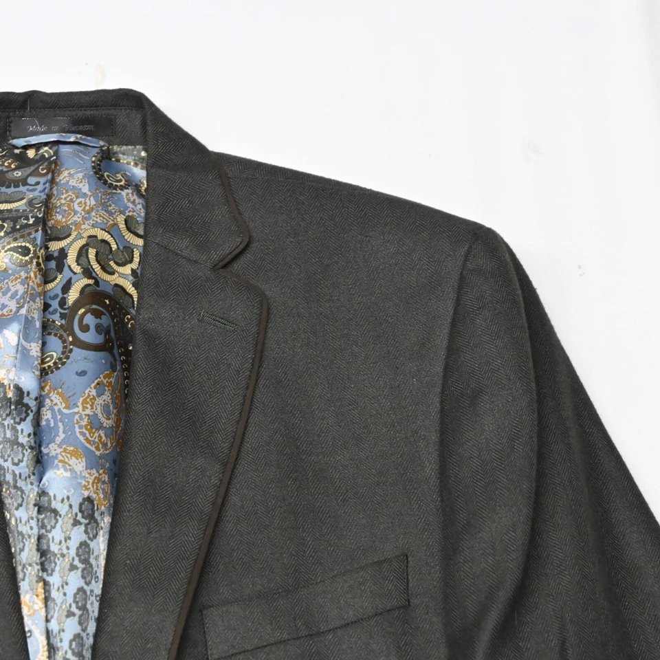 Lot 2 Van Heusen 44L Brown Navy Herringbone Flannel Blazer Sport Coat Jackets - Image 3 of 4