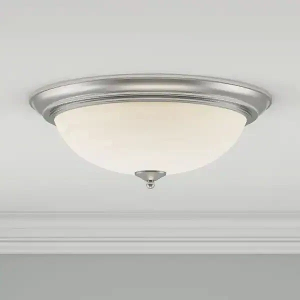 Satin Nickel And Satin White Glass 2 Light Flush Ceiling Light  - Image 2 of 2