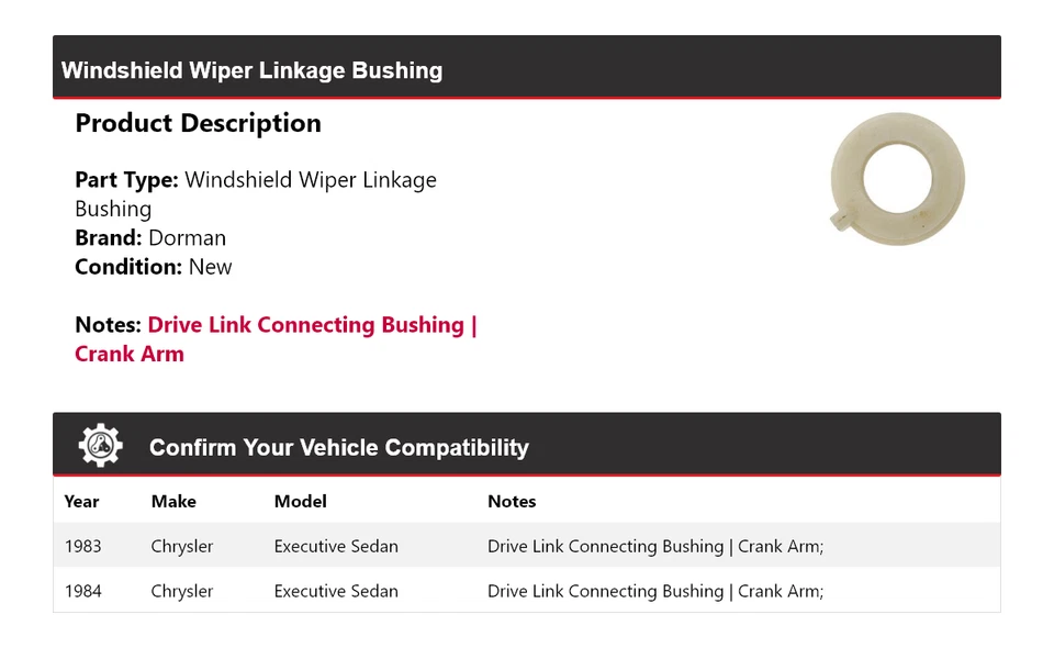 Buje de acoplamiento limpiaparabrisas Dorman Executive Sedán Chrysler 1983-1984 Foto 2 de 4