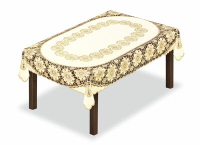 Tischdecke SPITZE cremefarbe/dunkel Gold Tischdecke mit Stickerei