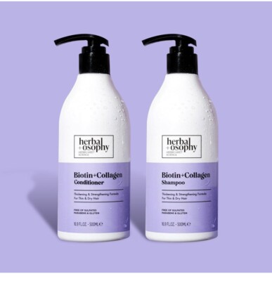 Herbalosophy Biotin Collagen Shampoo & Conditioner Set 2 Bottles Thickening Dry