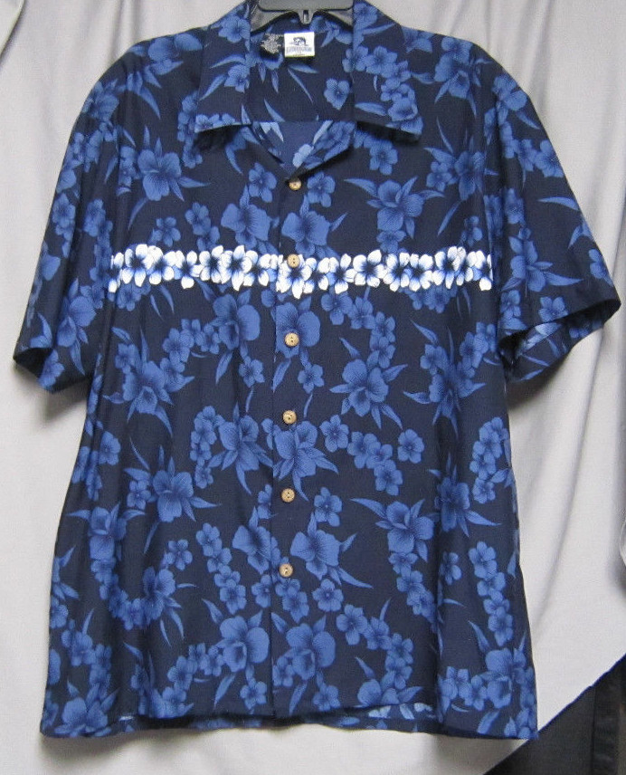 Mens Kennington XL Hawaiian Shirt Dark Blue with … - image 1