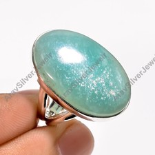 Natural Amazonite Gemstone Ring Green Stone 925 Sterling Silver Statement Rings