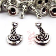 Wizard Hat Charms - 10/20/50 Witch Hat Antiqued Silver Plated 15mm Charms SC6735