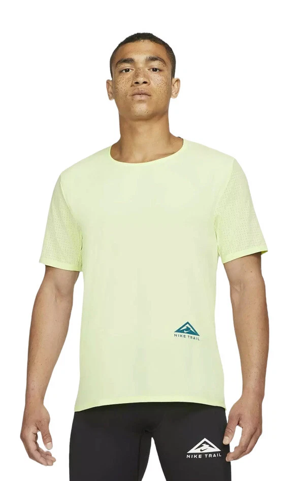 NEW MENS NIKE SHIRT BREATHE RISE 365 TRAIL RUN RUNNING LIME GREEN CZ9050 Sz L