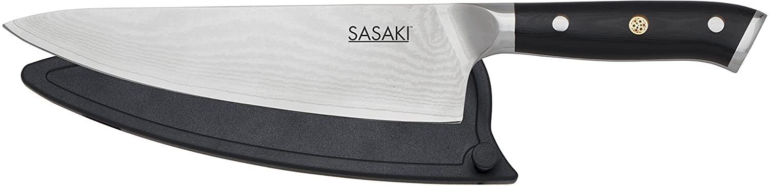 Sasaki Masuta Japanese Stainless Steel Chef Knife with Locking Sheath, 8" Black
