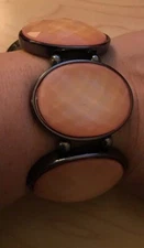 Silver and Yellow Wide Bangle stretchy bracelet