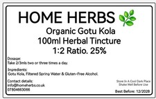 Home Herbs: Organic Gotu Kola (Centella asiatica) - 100ml Herbal Tincture