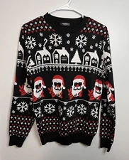 Nine Bull Ugly Christmas Sweater Medium Red White Black - Excellent! 