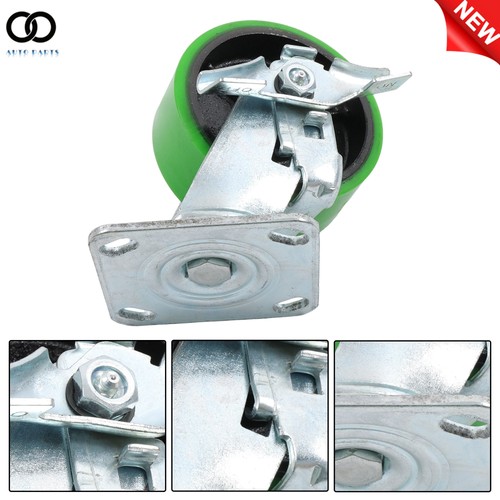 4er Pack 5"×2" grün PU Rollen mit 2 geraden, 2 360° schwenkbaren Halterungen mit Seitenbremsen - Bild 3 von 13