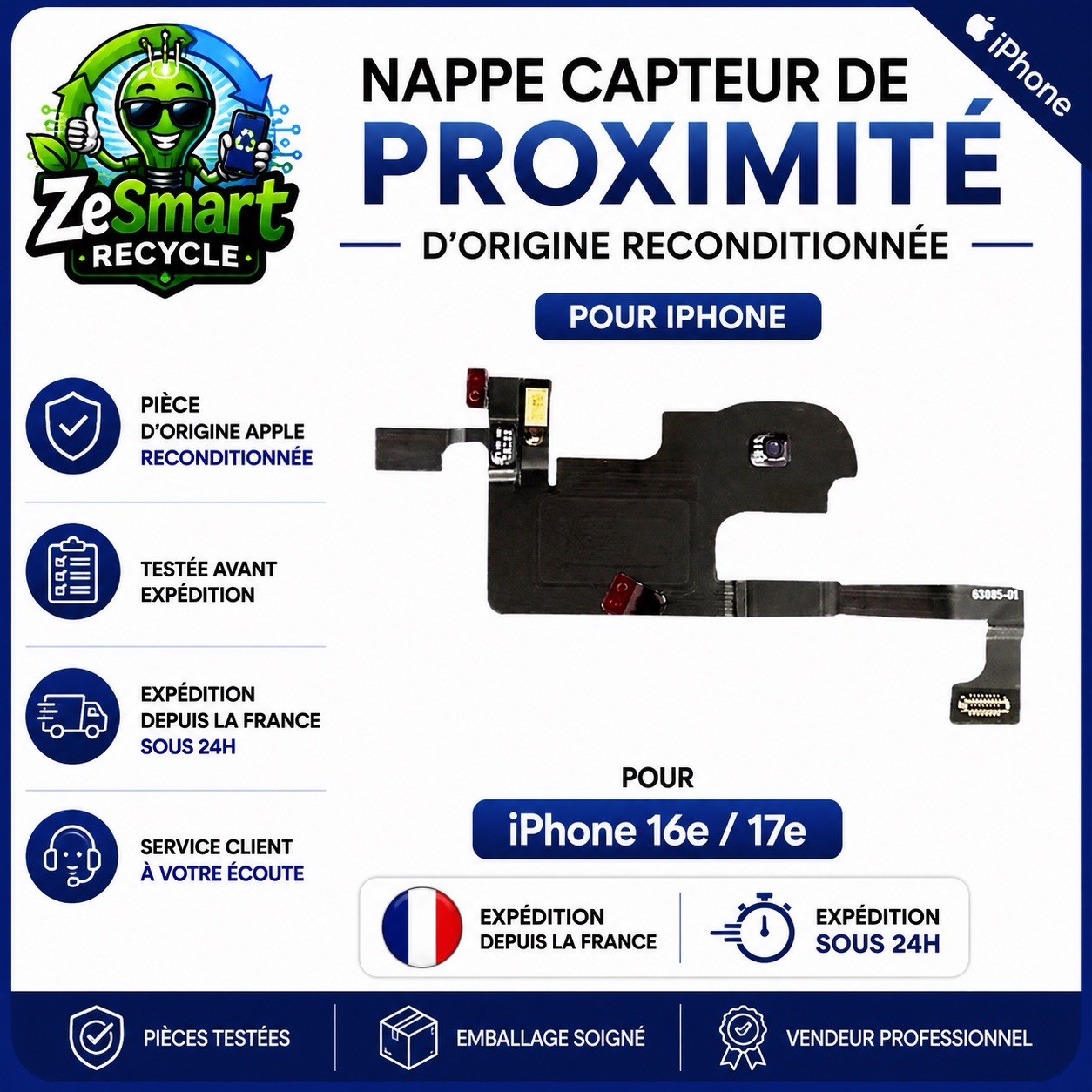 Nappe Capteur De Proximité D’origine Reconditionné Pour Apple iPhone 16e 17e