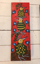 John Sperry Outsider Southern Primitive bird Folk Art Party Birds Painting 
