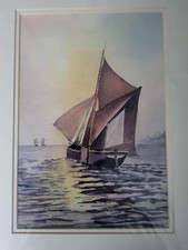 Patric Bown Full Sail  unmounted Watercolour Framesize 14" X 18"