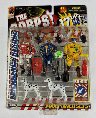 Lanard The Corps Emergency Rescue Fireman Firefighters Dogs 17 Pc 3783 Vtg 1999