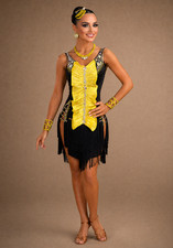 Ballroom/Latin Competition Dance Dress. Crystals AB/Citrine/Jet Luxe .Size S