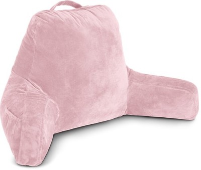 Pink Bed Rest Pillow with Arm Pockets and Adjustable Softness for Comfort
