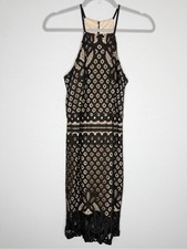 Lulu's Steal a Kiss Black Lace Midi Dress with Nude Underlayer Small