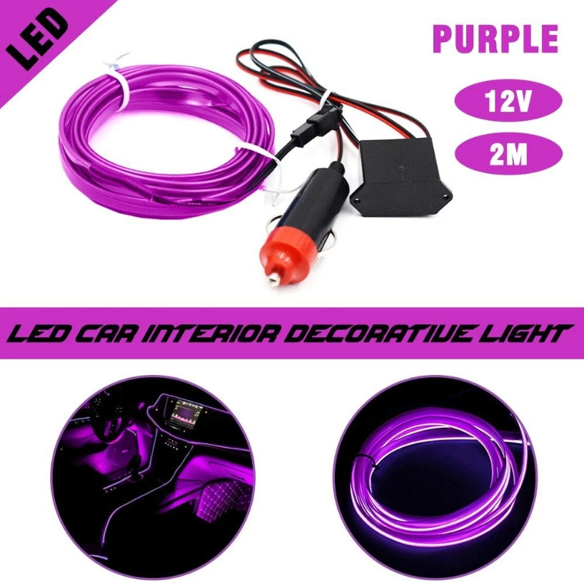 Car Interior Atmosphere Wire Strip Light LED Decor Lamp Accessories Purple EXC