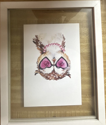 Set of 6 Framed Whimsical Animal Prints Owl Raccoon Squirrel Hedgehog Fox Dog