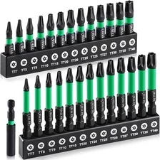 27PCS Security Torx Bit Set TT7-TT40 Magnetic Impact Screwdriver Bits S2 Steel