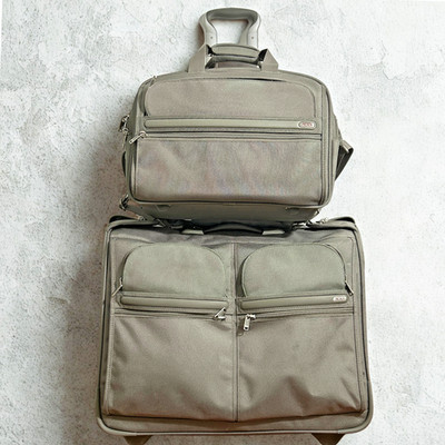 Tumi 2 Piece Luggage Set CarryOn Rolling Suitcase Garment Bag Gray/Tan Ballistic