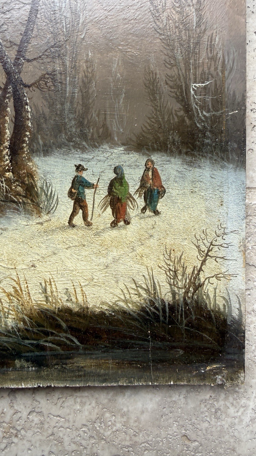 Antique Painting Hsp Landscape Winter Animated Scene 19th Century Signed To Identify?