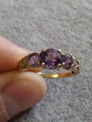 Ring 9 kt Gold Amethyst und Diamant - Größe N