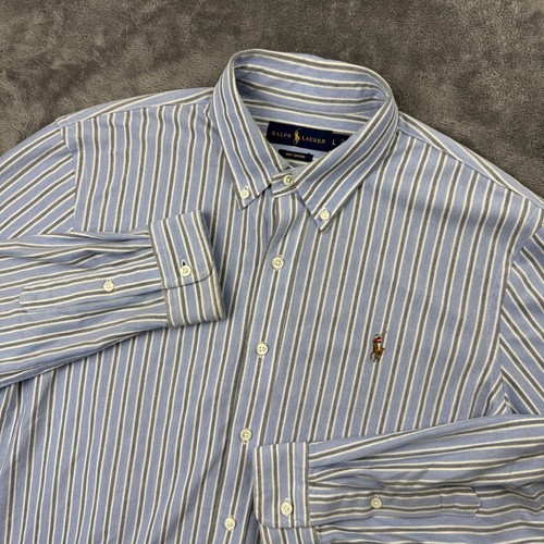Ralph Lauren Shirt Mens Large Blue White Striped Knit Oxford Button Down Flesh