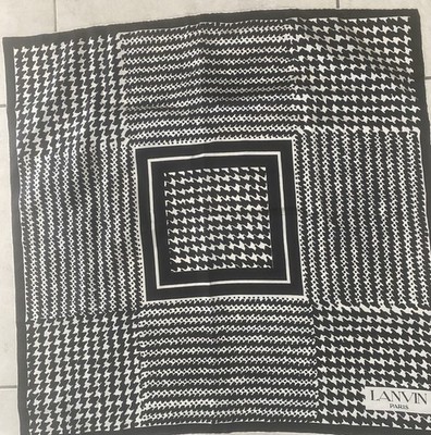 Lanvin Paris Black White Houndstooth Check Silk Scarf